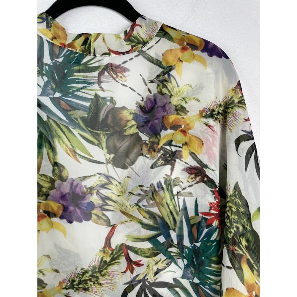 Swimsuit Coverup Tropical Floral Beach Kimono Womens Small Open Over Sized Top - Picture 9 of 12